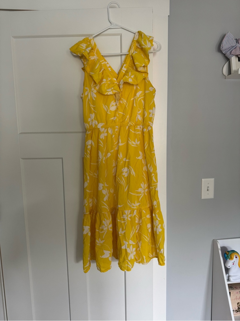 Banana Republic Yellow Floral Ruffle-Trim Midi Dress
